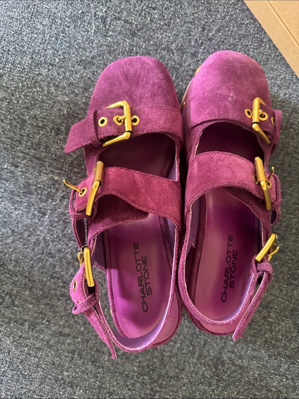 Charlotte Stone Purple Suede Platform Clog Sandals with Gold Studs - Picture 3 of 5
